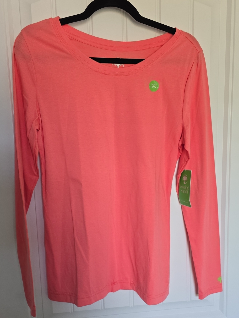healing hands Coral Pink Long Sleeve Scoop Neck Tee